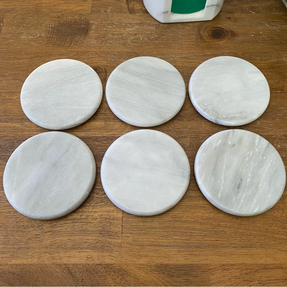 Vtg cooks kitchen contemporary white gray marble 6 pack coaster set kitchen home